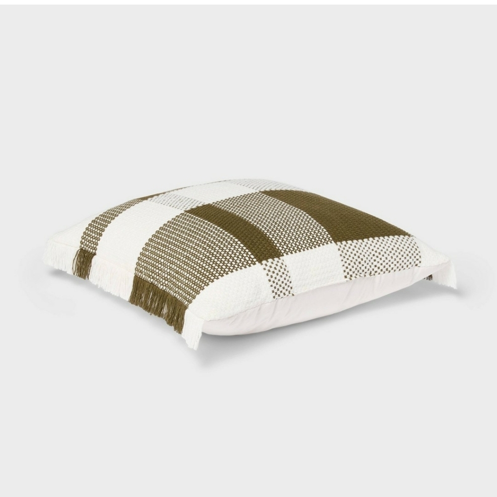 New!Euro Plaid Decorative Throw Pillow in Olive Green Threshold Y2K Cottagecore